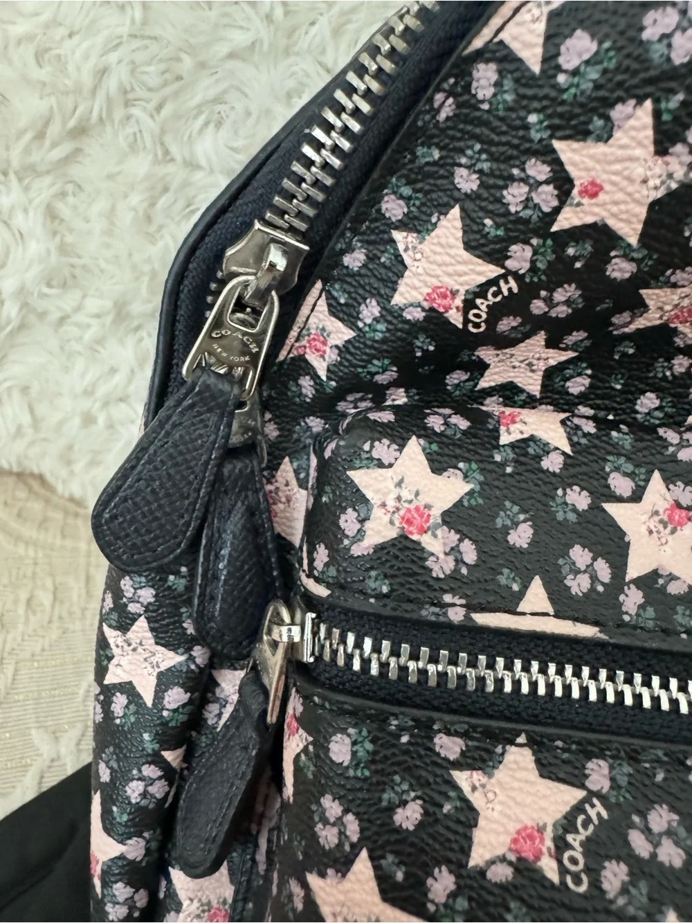 Coach Black Mini Backpack with Pink Star Print